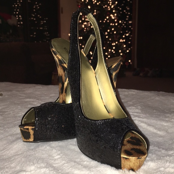 Worthington PeepToe Sequined & Leopard Print Heels - Picture 2 of 8